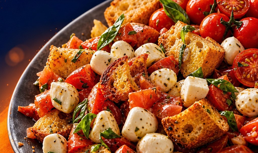 Tomaten-Brot-Salat mit Büffel-Mozzarella D.O.P. – Mittagstisch im Soul-Food.kitchen Bistro Lüdinghausen